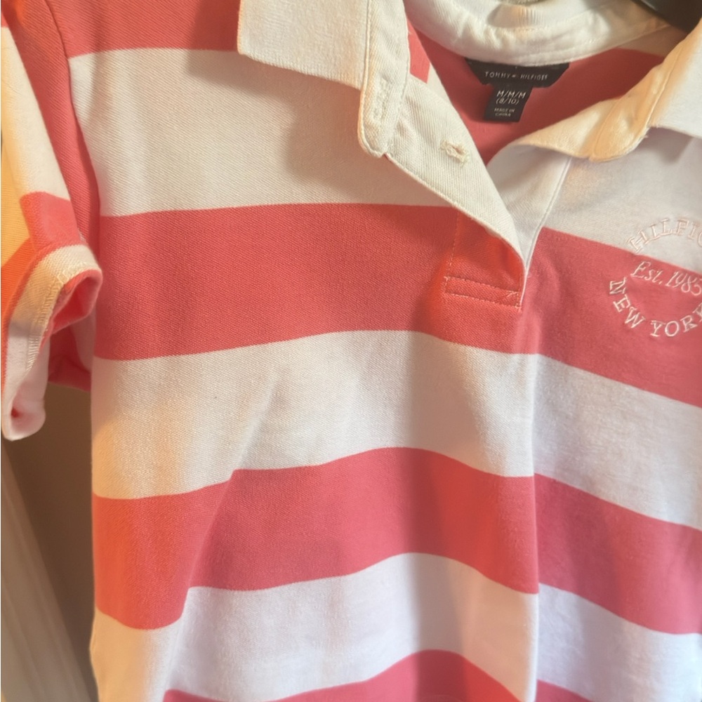 Tommy Hilfiger Kids Polo - Coral and White Stripes